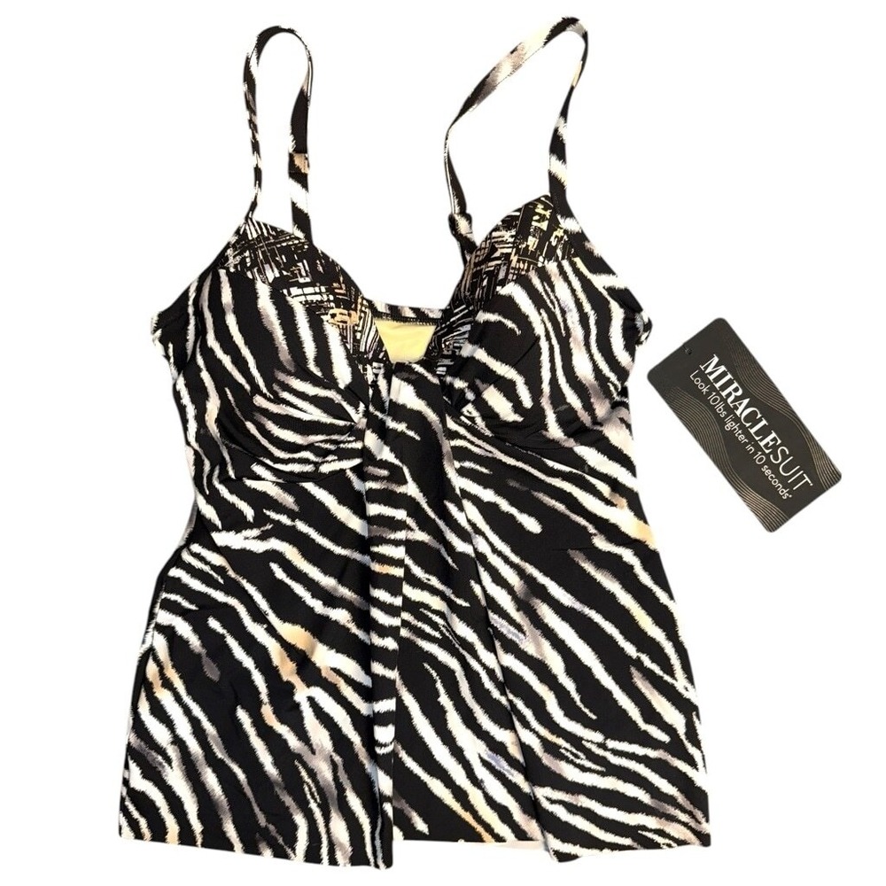 Miraclesuit Tankini Size 8 Black & White Zebra Print NWT - Picture 1 of 6